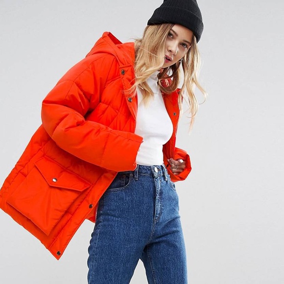 ASOS women’s winter jacket in neon Orange size 14 (XL) - Picture 2 of 11